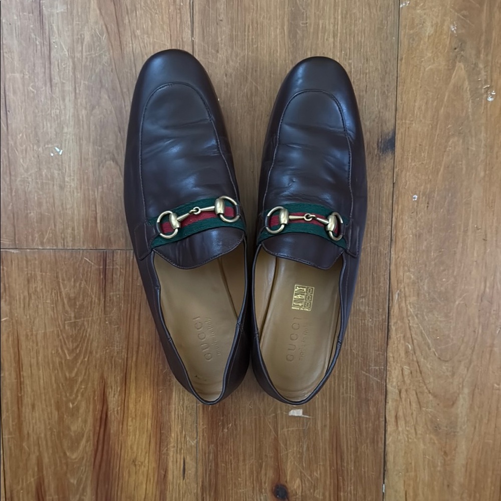 Gucci Brown and Gold Leather Loafers